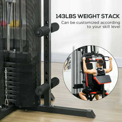 SPORTNOW Multi Gym Workout Station, Weight Machine with 65kg Weight Stack, Sit Up Bench, Push Up Stand, Dip Station 