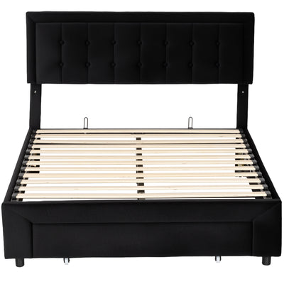 HOMCOM Double Ottoman Bed Frame, with Front Drawer - Black 