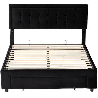 HOMCOM Double Ottoman Bed Frame, with Front Drawer - Black