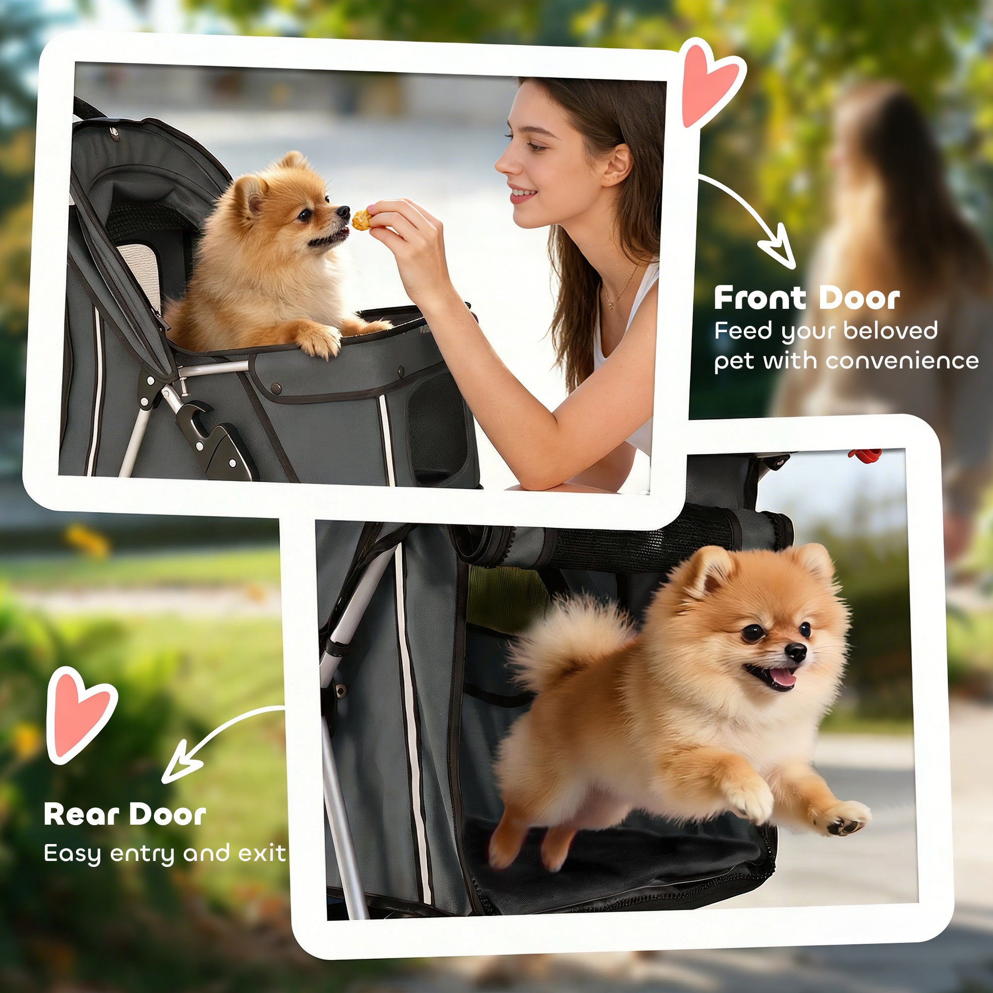 PawHut Dog Pram, Pet Stroller with Reflective Strips, Foldable Cat Stroller with 360° Swivel Wheels, Dark Grey 