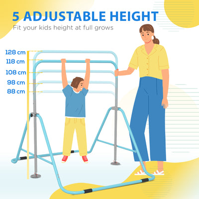 HOMCOM Kids Gymnastic Bar, with Adjustable Height, Foldable Horizontal Bars - Light Blue 