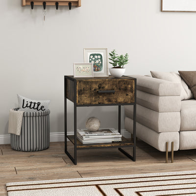 HOMCOM Modern Bedside Table - Rustic Brown 