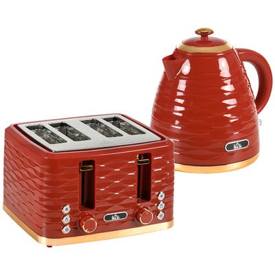HOMCOM 3000W 1.7L Rapid Boil Kettle & 4 Slice Toaster, Kettle and Toaster Set with 7 Browning Controls and Crumb Tray, Red 