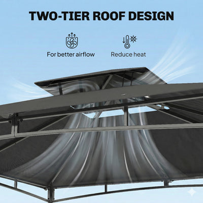 Outsunny 3 x 3 m Gazebo, Garden Gazebo with 2-Tier Roof, Metal Frame, Dark Grey 