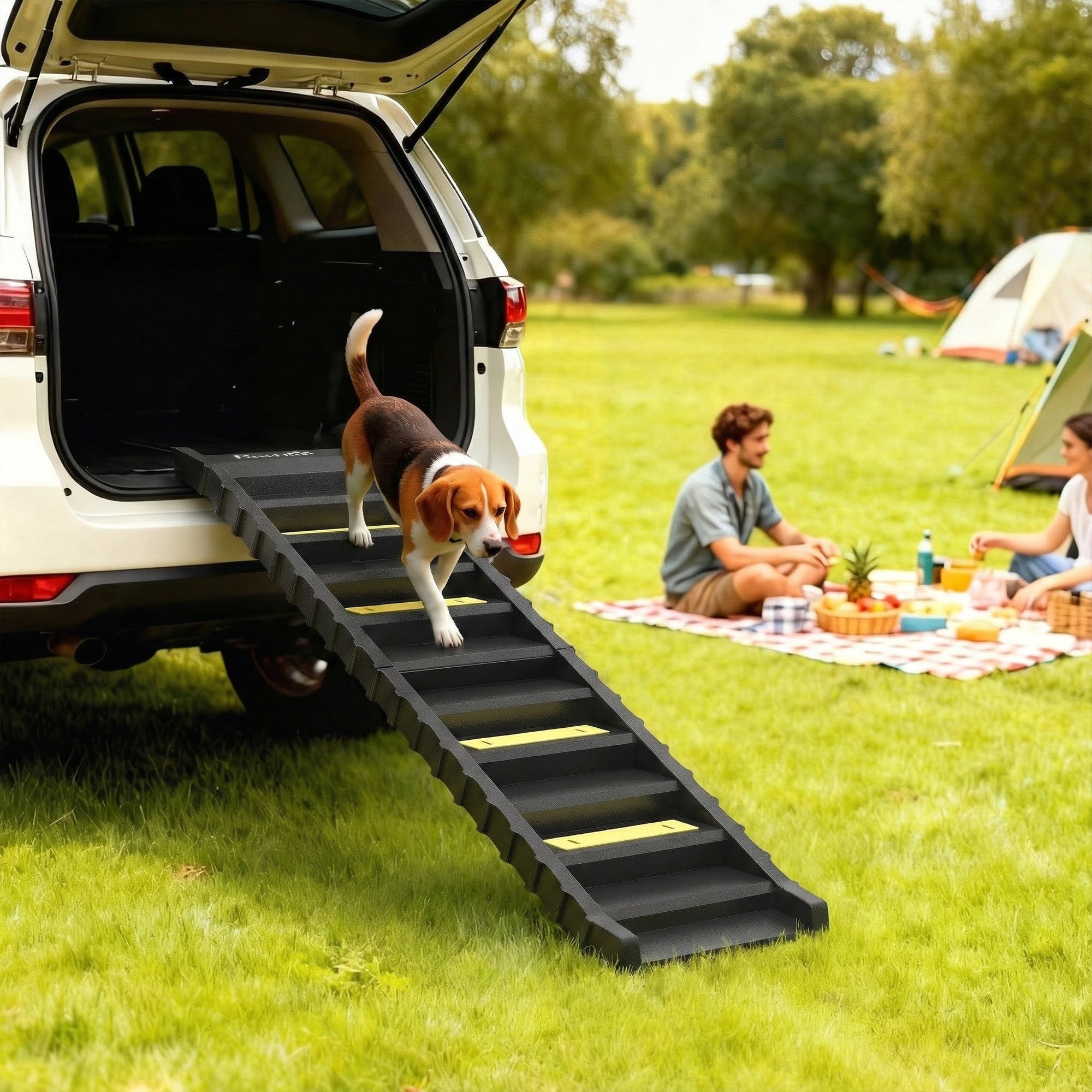 PawHut Dog Car Ramp with Anti-Slip Steps, 10-Steps Pet Stairs for Pets to Access Cars and High Beds, Black 