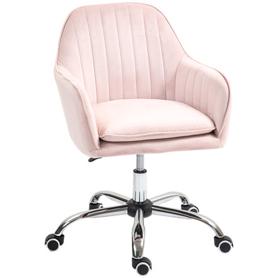 HOMCOM Velvet-Feel Tub Office Chair, with Seat Cushion - Pink 