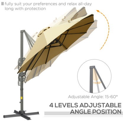 Outsunny 4.5\'c2\'a0m Patio Parasol, Large Double-Sided Rectangular Garden Umbrella with Crank Handle, 360\'c2\'b0 Cross Base for Bench, Outdoor, Khaki