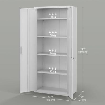 HOMCOM Five Shelf Lockable Steel Office Cabinet - White 