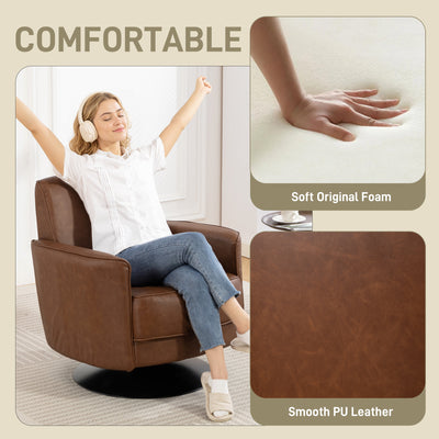 HOMCOM Upholstered Swivel Accent Chair with Pocket Spring Seat Support and 20cm Thick Padding, Brown 