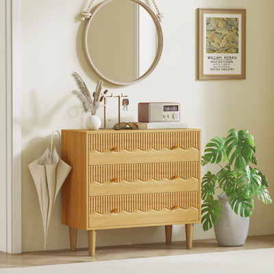HOMCOM Dresser for Bedroom 3 Drawer Chest of Drawers with Steel Frame for Living Room in Oak 