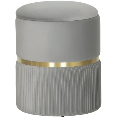 HOMCOM Velvet-Feel Storage Ottoman - Light Grey 