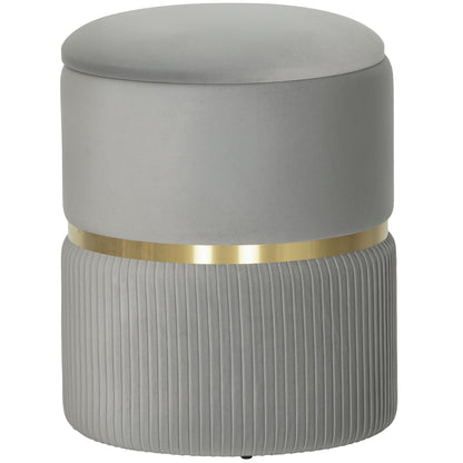 HOMCOM Velvet-Feel Storage Ottoman - Light Grey