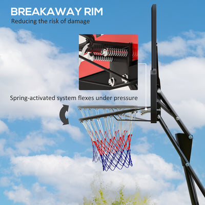 SPORTNOW Basketball Hoop Outdoor, Height Adjustable Basketball Hoop and Stand with Rebound System, Weighted Base, Portable on Wheels, 2.45-3.05m, for Teens, Juniors, Adults, Red 