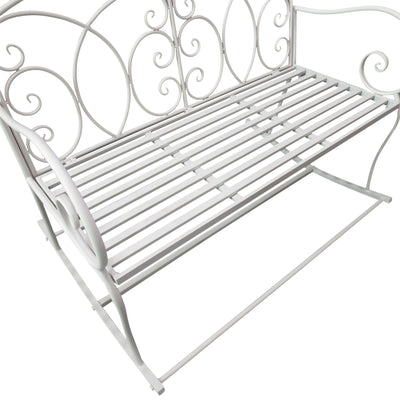 Outsunny Patio 2 Seater Rocking Bench Steel Garden Outdoor Garden Loveseat Chair w/ Decorative Backrest White 