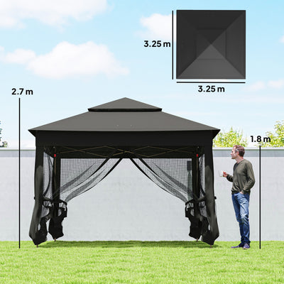 Outsunny 3 x 3(m) Pop Up Gazebo, Double-roof Garden Tent with Netting and Carry Bag, Party Event Shelter, Black 