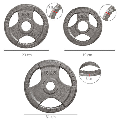 HOMCOM Set of 6 Cast Iron Olympic Weight for 2"/5cm Hole Dumbbell Handle Bar 35kg Dumbbell Plates Barbell Weight 2 x 5kg, 2 x 2.5kg, 2 x 10kg 