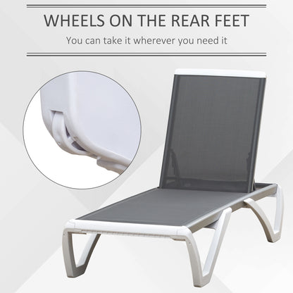 Outsunny Aluminium Frame Sun Lounger, with Adjustable Back - Grey 