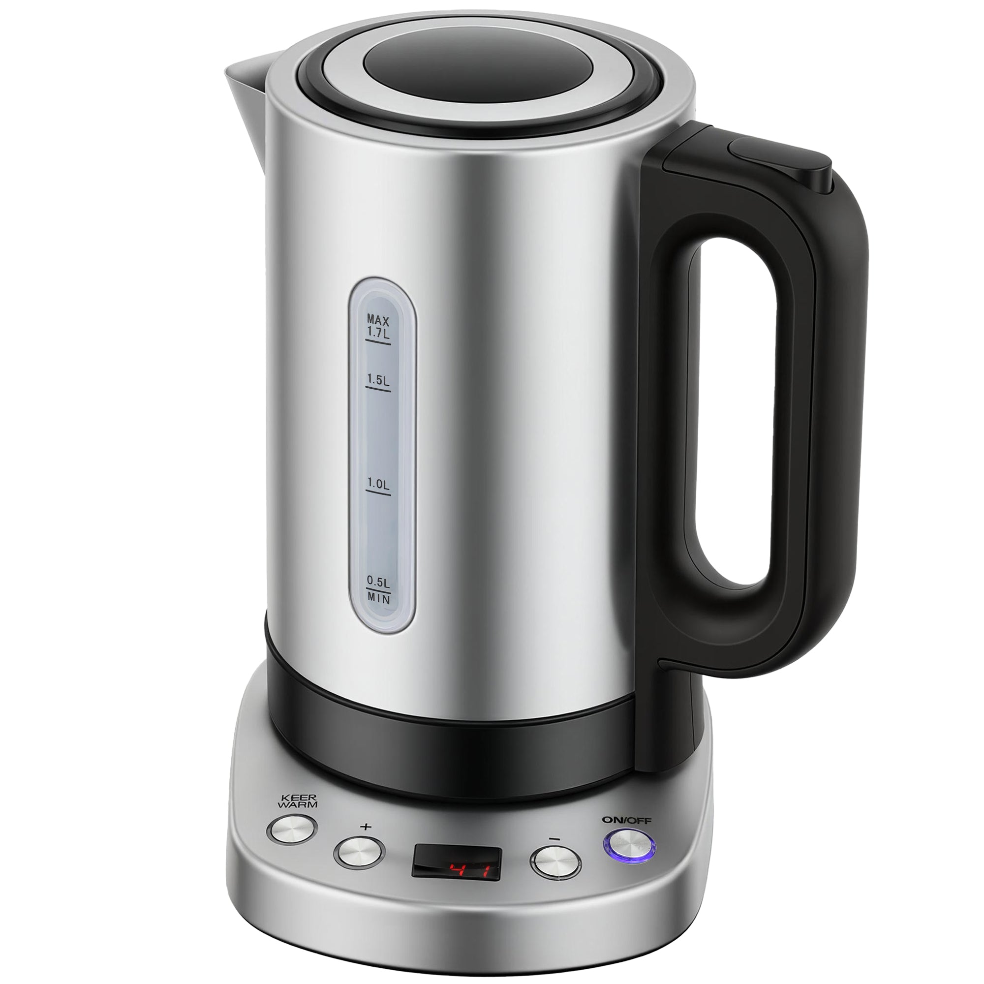 HOMCOM Electric Kettle, 1.7L, Fast Boil, 3kW Water Kettle with UK Strix Thermostat, Keep Warm Function, LCD Base, Silver Tone 