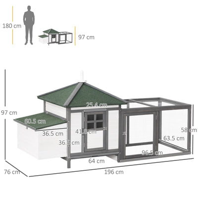 PawHut Chicken Coop Small Animal Pet Cage w/ Nesting Box Outdoor Run Wooden 