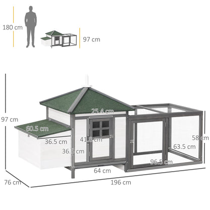 PawHut Chicken Coop Small Animal Pet Cage w/ Nesting Box Outdoor Run Wooden 