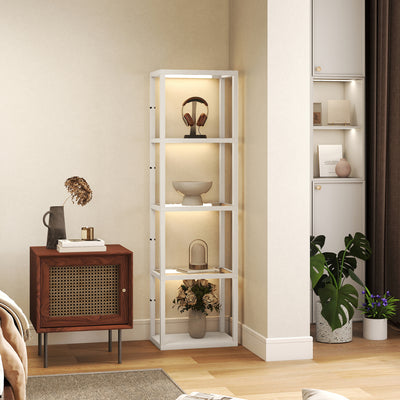 HOMCOM LED Floor Lamp with Glass Shelves, 4 Layers Dimmable Tall Standing Lamp, Modern Column Shelf Floor Light for Living Room, Bedroom, Office, Oak 