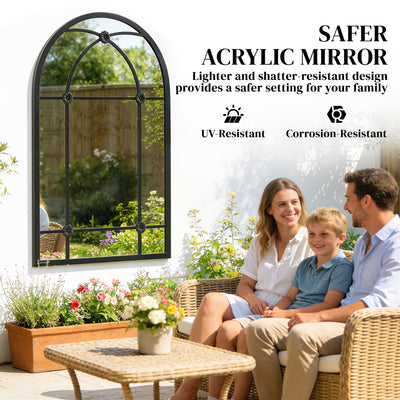 Outsunny Arched Mirror, Shatterproof Acrylic Windowpane Wall Mounted Mirror with Robust Metal Frame, 100 x 60 cm, Black 