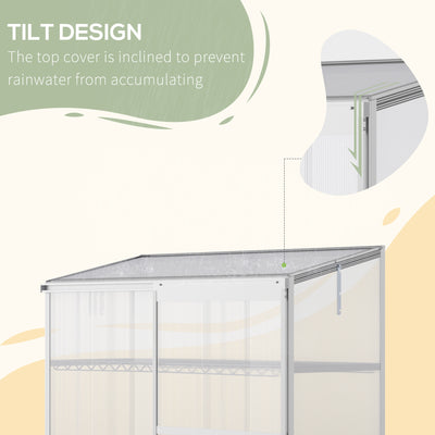 Outsunny 3 Tier Greenhouse Garden Outdoor Cold Frame Plant Flower Growth Transparent Polycarbonate Board Openable Roof Sliding Door w/ Foundation 131L x 58W x 140H cm 