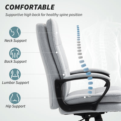 HOMCOM Double Padded Linen-Look Office Chair - Light Grey 