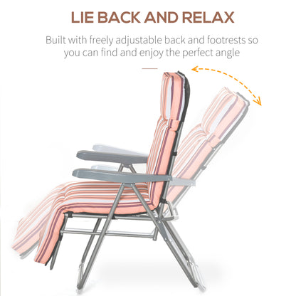 Outsunny Reclining Garden Chair Set of 2, 5-Level Adjustable Zero Gravity Chairs with Cushions, Folding Sun Lounger Garden Recliner Chairs with Armrests for Outdoor, Patio, Orange Stripe 