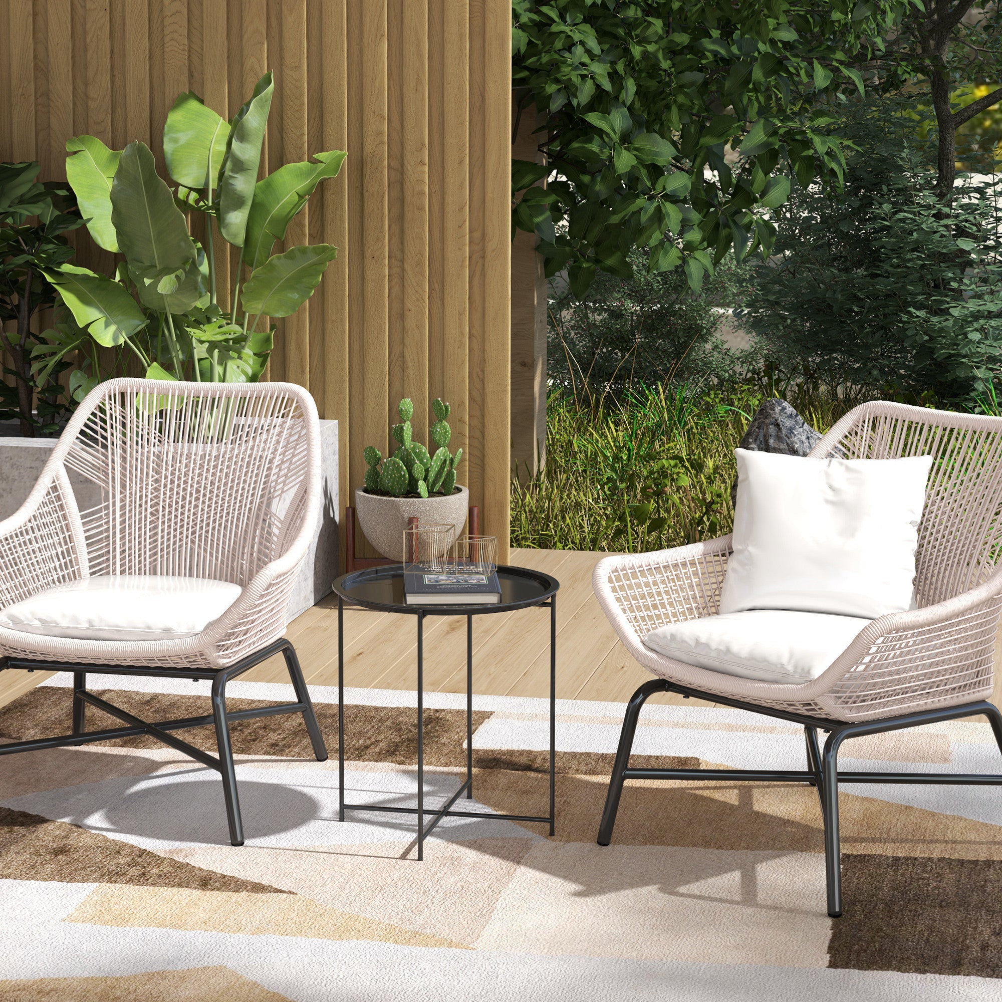 Outsunny Steel Removable Tray Top Garden Table - Black 