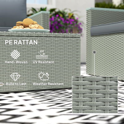 Outsunny 4 Piece Rattan Garden Furniture Set, 4 Seater Wicker Outdoor Sofa Set with 2 Armchairs, Loveseat, Acacia Wood Top Coffee Table, Cushions, Patio Conservatory Set for Balcony, Light Grey 