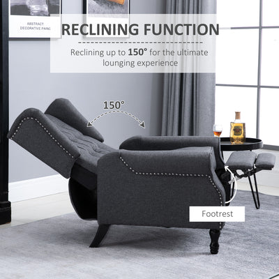HOMCOM Recliner Armchair, Vintage Reclining Chair with Nail Head Trim, Wingback Chair with Button Tufted Back and Footrest, for Living Room, Dark Grey 