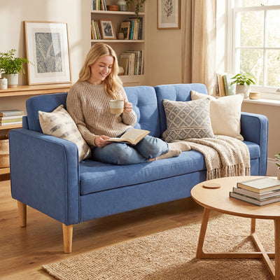HOMCOM 3 Seater Sofa, 169cm Couch with Hidden Storage, Wood Legs, Blue 
