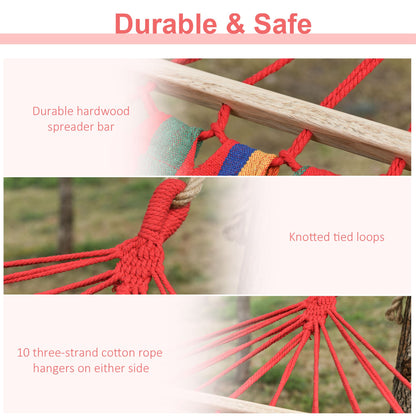 Outsunny Cotton Hammock Soft Portable Swing Sleeping w/ Headrest & Side Pocket Deluxe Swing Chair for Beach, Yard, Bedroom, Patio, Porch, Indoor, Outdoor，270 x 80 cm 