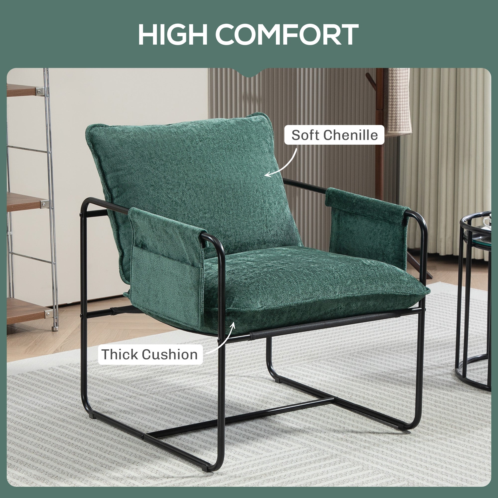 HOMCOM Minimal Padded Accent Chair, with Pockets - Green 