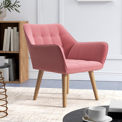 HOMCOM Accent Chair, Arm Chair with Wide Arms, Slanted Back, Thick Padding and Rubber Wooden Legs for Living Room, Pink 