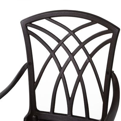 Outsunny 5 Pieces Garden Dining Set for 4, Cast Aluminium Outdoor Dining Set with 4 Armchairs and Round Dining Table with Parasol Hole, Garden Furniture Set, Brown 