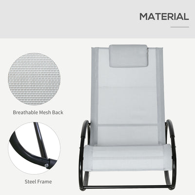 Outsunny Outdoor Rocking Chair Sun Lounger Recliner Rocker with Texteline Fabric Patio Garden Relaxer with Pillow Grey 