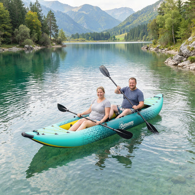 Outsunny 12.5' Inflatable Kayak Set, 2-person Sit on Canoe with Aluminium Oars, Blue and Yellow 
