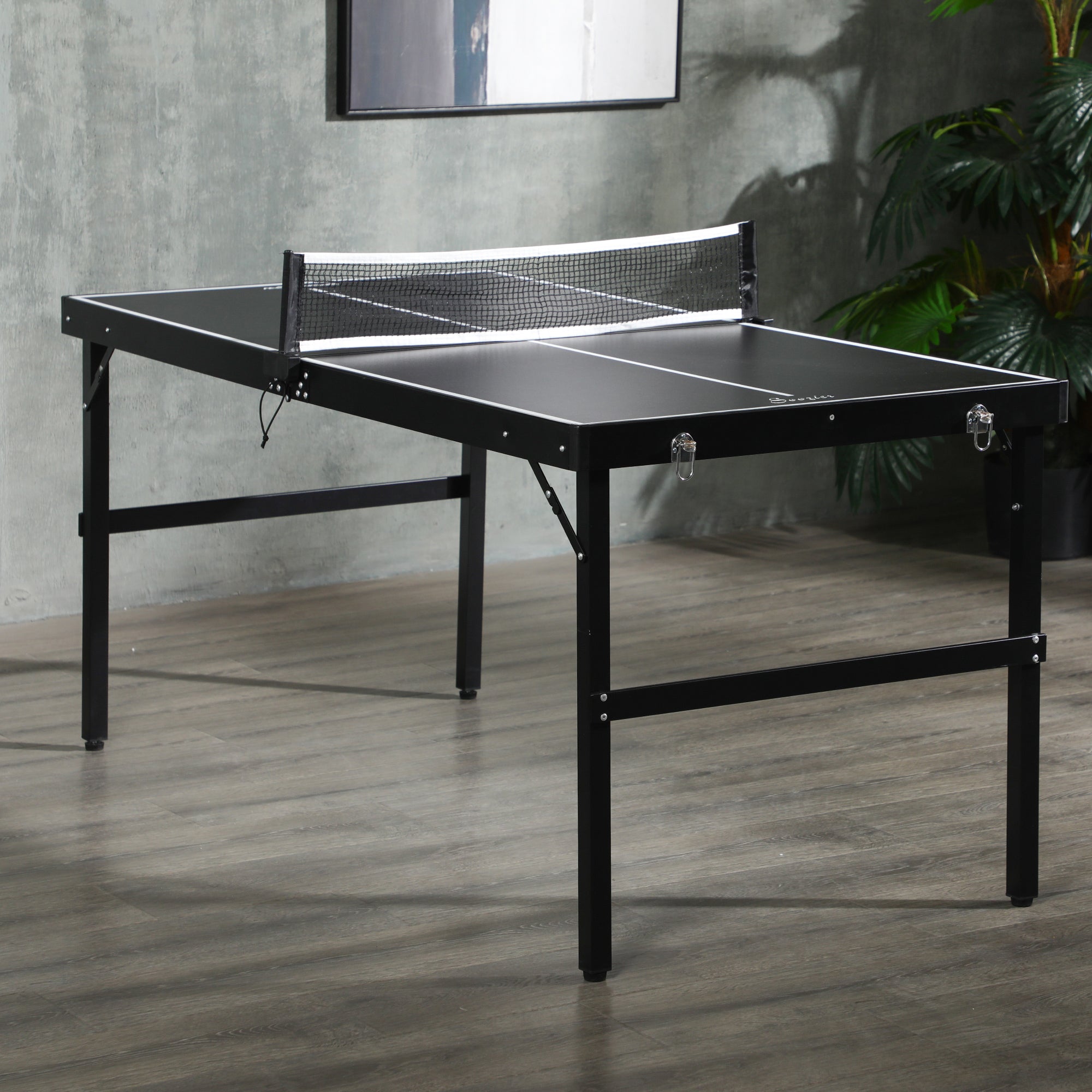 SPORTNOW 5ft Mini Table Tennis Table, Folding Ping Pong Table with Net and Aluminium Frame, Portable Ping Pong Game Set for Indoor Outdoor Use, Black 