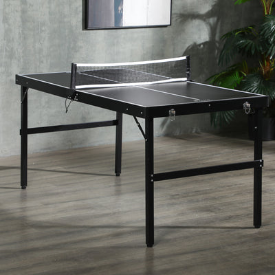 SPORTNOW 5ft Mini Table Tennis Table, Folding Ping Pong Table with Net and Aluminium Frame, Portable Ping Pong Game Set for Indoor Outdoor Use, Black 
