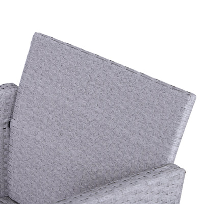 Outsunny 5 Pieces PE Rattan Garden Furniture Set with 10cm Thick Padded Cushions, Wicker Weave Outdoor Seating Chairs with 2 Armchairs, 2 Stools, Glass Top Table, Grey and White 