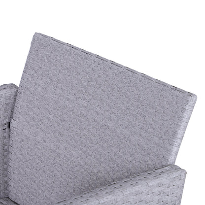 Outsunny 5 Pieces PE Rattan Garden Furniture Set with 10cm Thick Padded Cushions, Wicker Weave Outdoor Seating Chairs with 2 Armchairs, 2 Stools, Glass Top Table, Grey and White 