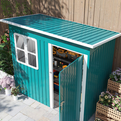 Outsunny 7 x 4ft Galvanised Steel Garden Shed, with Lock and Gloves - Green 