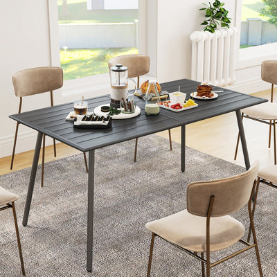 Outsunny Rectangle Garden Table with Slat Top, Steel Frame, Outdoor Table for 6 Person, 150 x 80 x 74 cm, Grey 