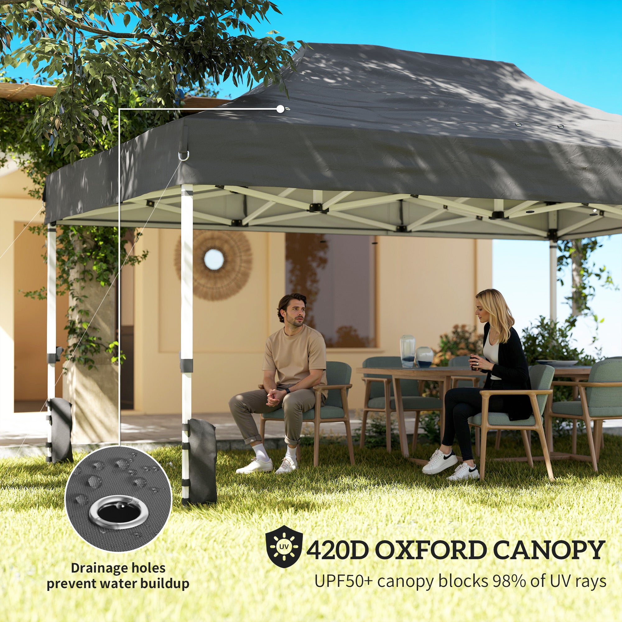 Outsunny 3 x 4.5 m Pop Up Gazebo with Mesh Nettings, UPF50+ Heavy Duty Outdoor Garden Party Tent Marquee, Dark Grey 