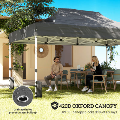 Outsunny 3 x 4.5 m Pop Up Gazebo with Mesh Nettings, UPF50+ Heavy Duty Outdoor Garden Party Tent Marquee, Dark Grey 