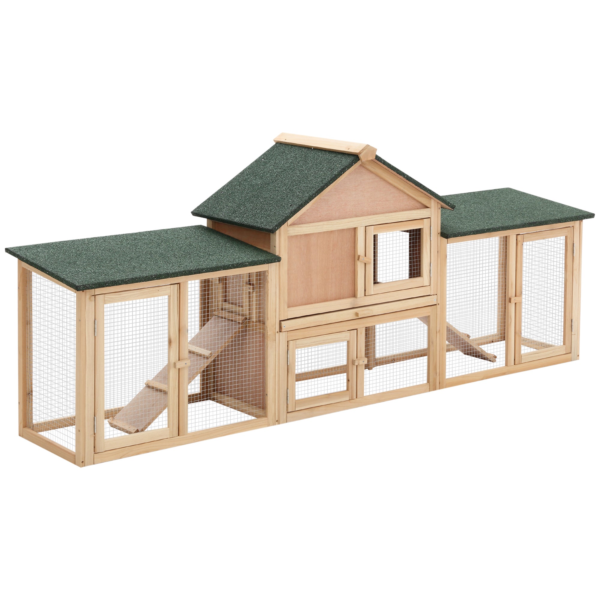 PawHut Large Rabbit Hutch Outdoor Wooden Guinea Pig Hutch with Run, 2 Storey Bunny House 210 x 45.5 x 84.5 cm 