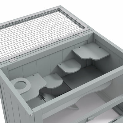 PawHut Wooden Hamster Cage Mouse Mice Rodent Small Animals Hutch Exercise Play House 60 x 35 x 42cm, Grey 