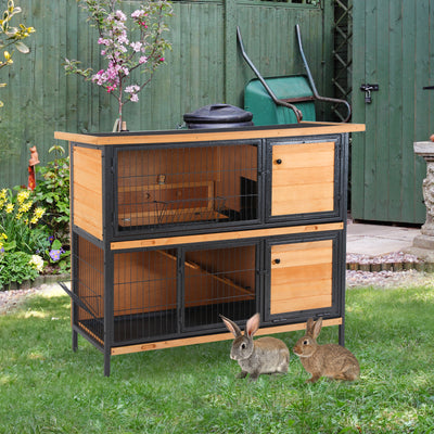 PawHut Rabbit Hutch Outdoor Guinea Pig Hutch Bunny Cage Metal Frame with  No-Leak Tray Openable Roof Light Yellow 122 x 50 x 101cm 